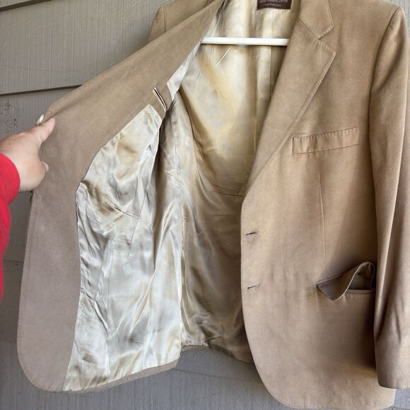 Vintage Lanvin Paris FeatherSuede Blazer 40R Camel Tan Coat Tailored in USA - Picture 8 of 10